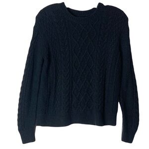 Nwot Polo Ralph Lauren Black Nylon Merino Wool Cable Knit Sweater Kid L 12-14